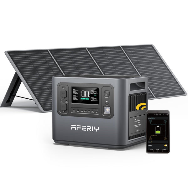 AFERIY Portable Power Station 2400W, 2048Wh Solar Power Station Control Via App, 13 Output Ports, 4 Input Ways, 3x 230V AC Outlets, LiFePO4 Battery, Solar Generator for Travel/Camping/Home Backup