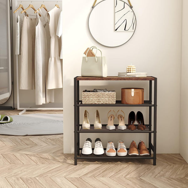 HOME BI 4-Tier Industrial Shoe Rack,Metal Shoe Storage Organizer Shelves with Stable Metal Frame, Shoe Organizer for Closet, Hallway, Entryway, Living