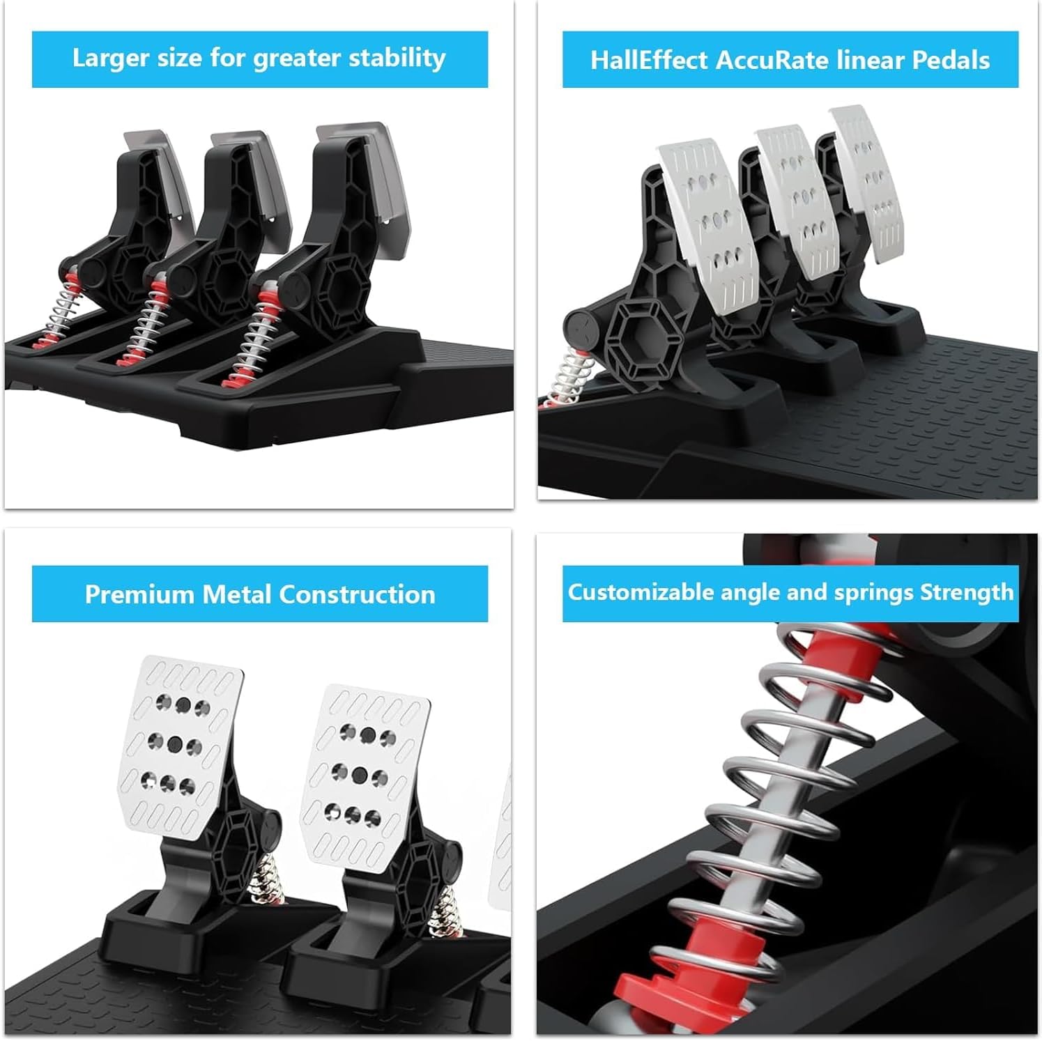 NBCP Racing Pedals, Gaming Steering Wheel Pedal Set for PC, Swappable Springs, Adjustable, Durable, Compatible with PC Win11/Win10/Win7