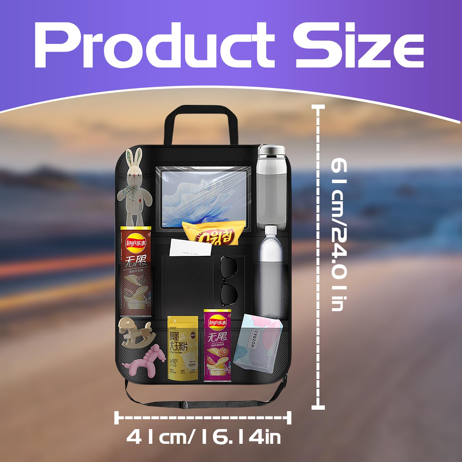 Resszo Car Organiser,Car Seat Organiser for Kids with Tablet Holder, Multifunctional WaterProof Back Seat Protector with 10.5 iPad Foldable Tray Table, 6 Pockets Toy Storage