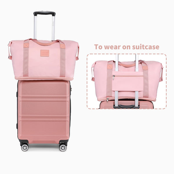 Kono Travel Luggage Sets of 6 Piece Lightweight ABS Hard Shell Trolley Case with TSA Combination Lock 20" 24" 28" Suitcase + 12" Beauty Case + Duffel Bag & Toiletry Bag (Cream White)