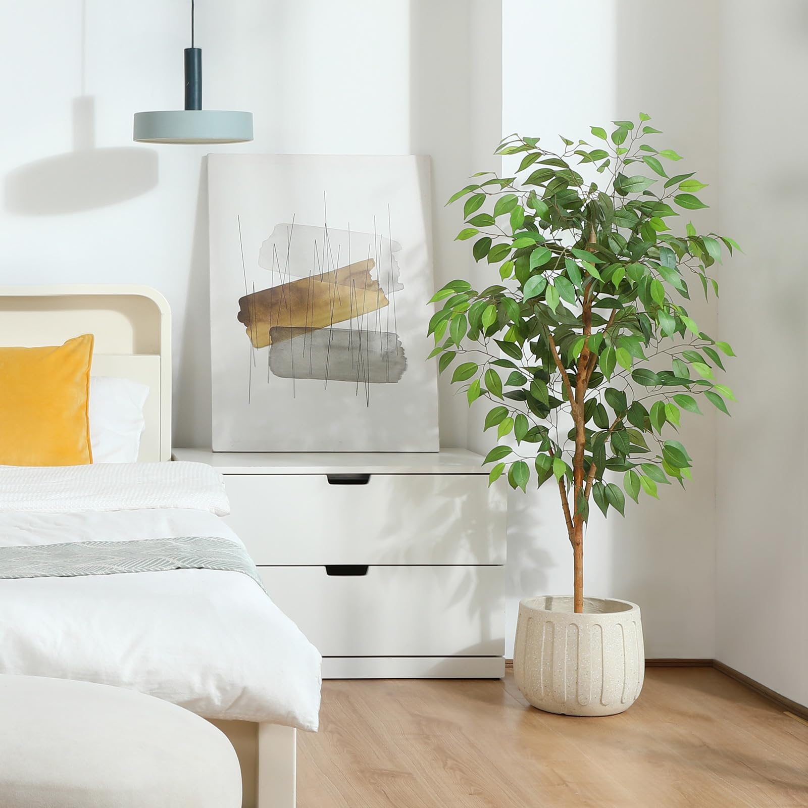 Fopamtri Artificial Ficus Plant 120 cm Large Fake Plants Indoor with Natural Wood Trunk, Fake Potted Ficus Tree for Home Bedroom Office Balcony Garden