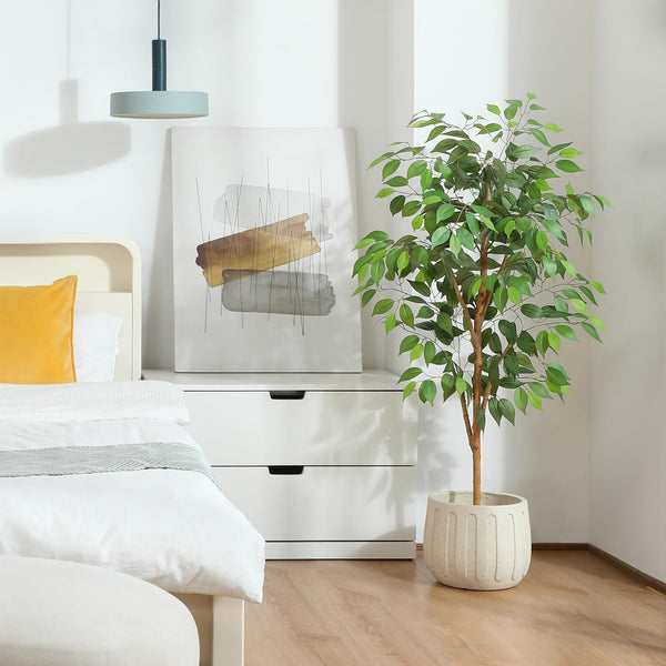 Fopamtri Artificial Ficus Plant 120 cm Large Fake Plants Indoor with Natural Wood Trunk, Fake Potted Ficus Tree for Home Bedroom Office Balcony Garden