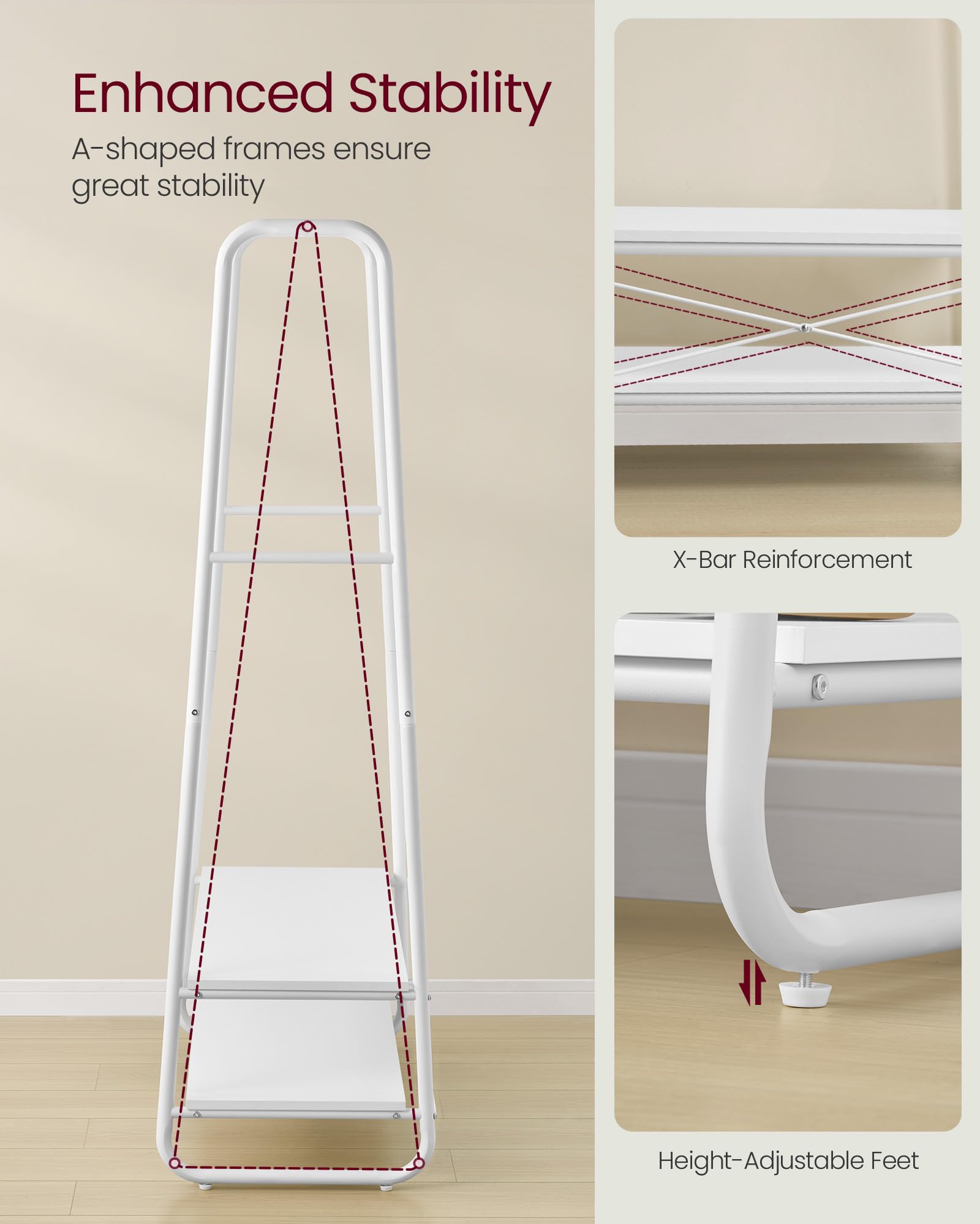 VASAGLE Clothes Rail, Clothes Rack with 2 Shelves, 6 S-Shaped Hooks, Steel Frame, for Bedroom, Rustic Brown and Black RGR112B01