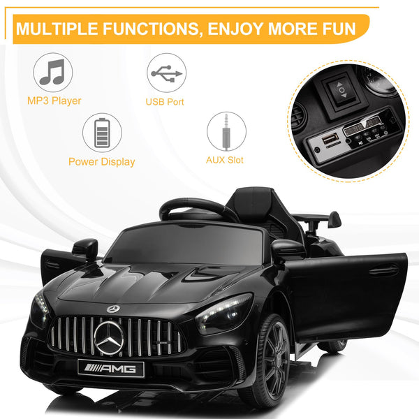 Karlhome 12V Ride on Car, Licensed Mercedes Benz AMG GTR with Parental Remote, 2 Motors Electric Car for Kids to Drive w/Wider Seat, LED Lights, Openable Doors, MP3, Smooth Start, 3 Speeds - Black