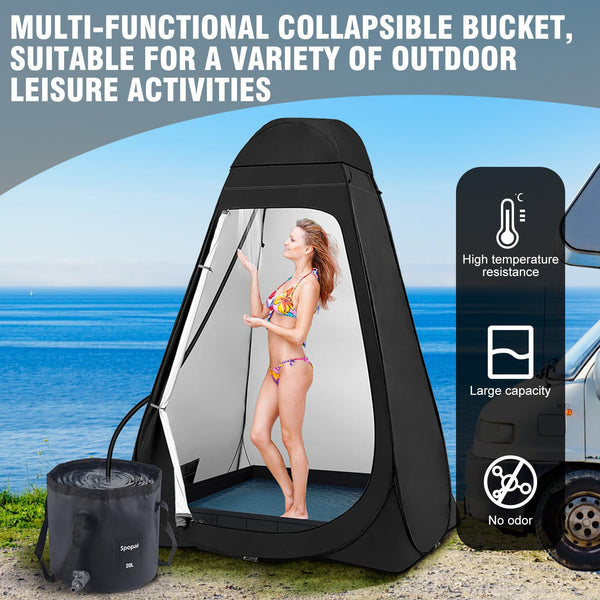 Spopal 20L Collapsible Bucket, Outdoor Foldable Bucket with Drainage Outlet for Camping, Collapsible Storage Container for Traveling Picnic Hiking Fishing Car Washing