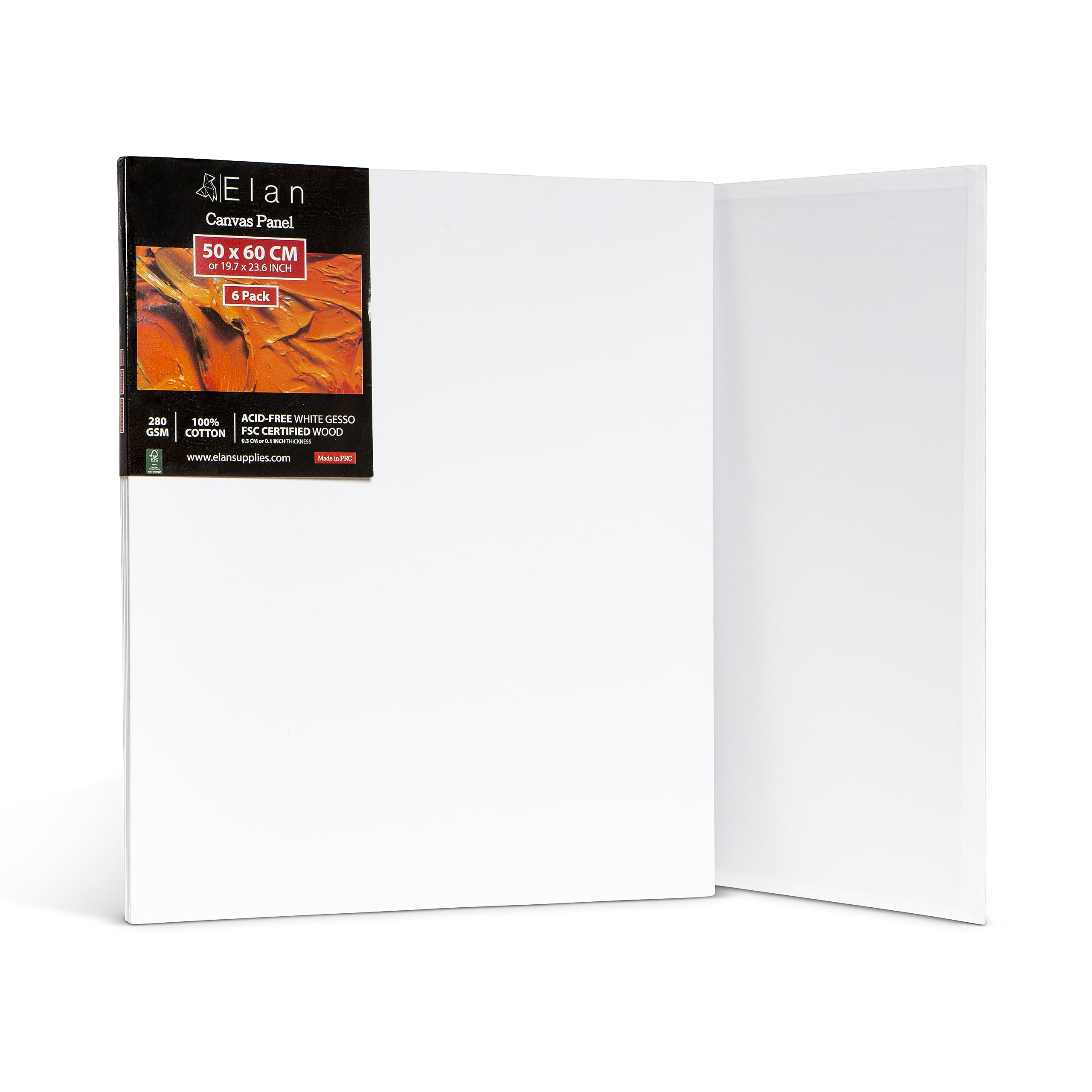 Elan Cotton Canvas Panels 50x60 CM, 6-Pack Canvas Boards for Painting, Painting Canvas, Canvases for Painting, Art Board Bulk Art Canvas Board Blank