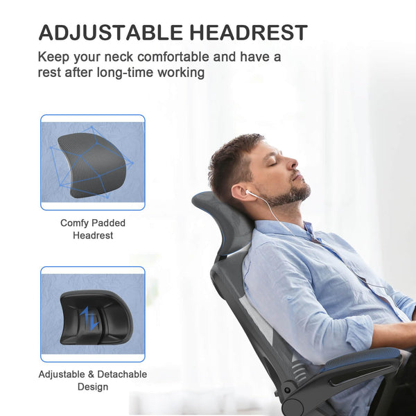 Office Chair - Ergonomic Desk Chair with Lumbar Support Headrest Adjustable, Padded Flip-up Armrests Comfy Seat Cushion High Back Executive Manager Chair For Home Office