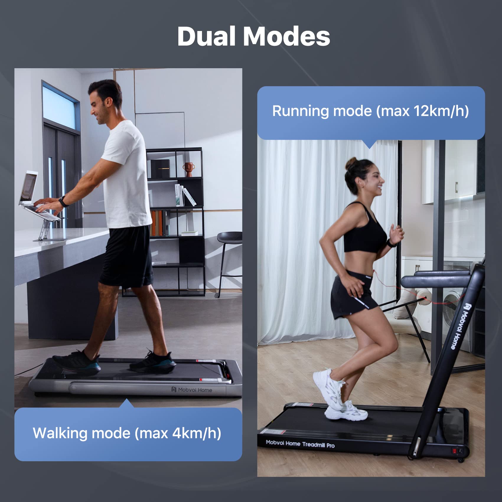 Mobvoi Home Smart AI Treadmill Ultra 6% Incline 3 in 1 Walking Pad Treadmills for Home Office TicSports APP 2.5HP Running Treadmill Handrail Holder for Cup Phone Laptop Speaker 12KMH 120KG