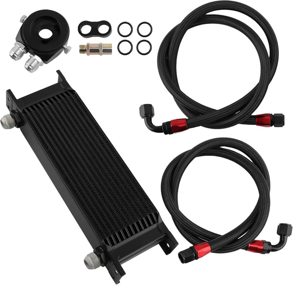 maXpeedingrods 13 Row AN10 Universal Engine Transmission Universal Oil Cooler Kit 3/4"UNF16 with Filter Adapter & Hoses Kit black