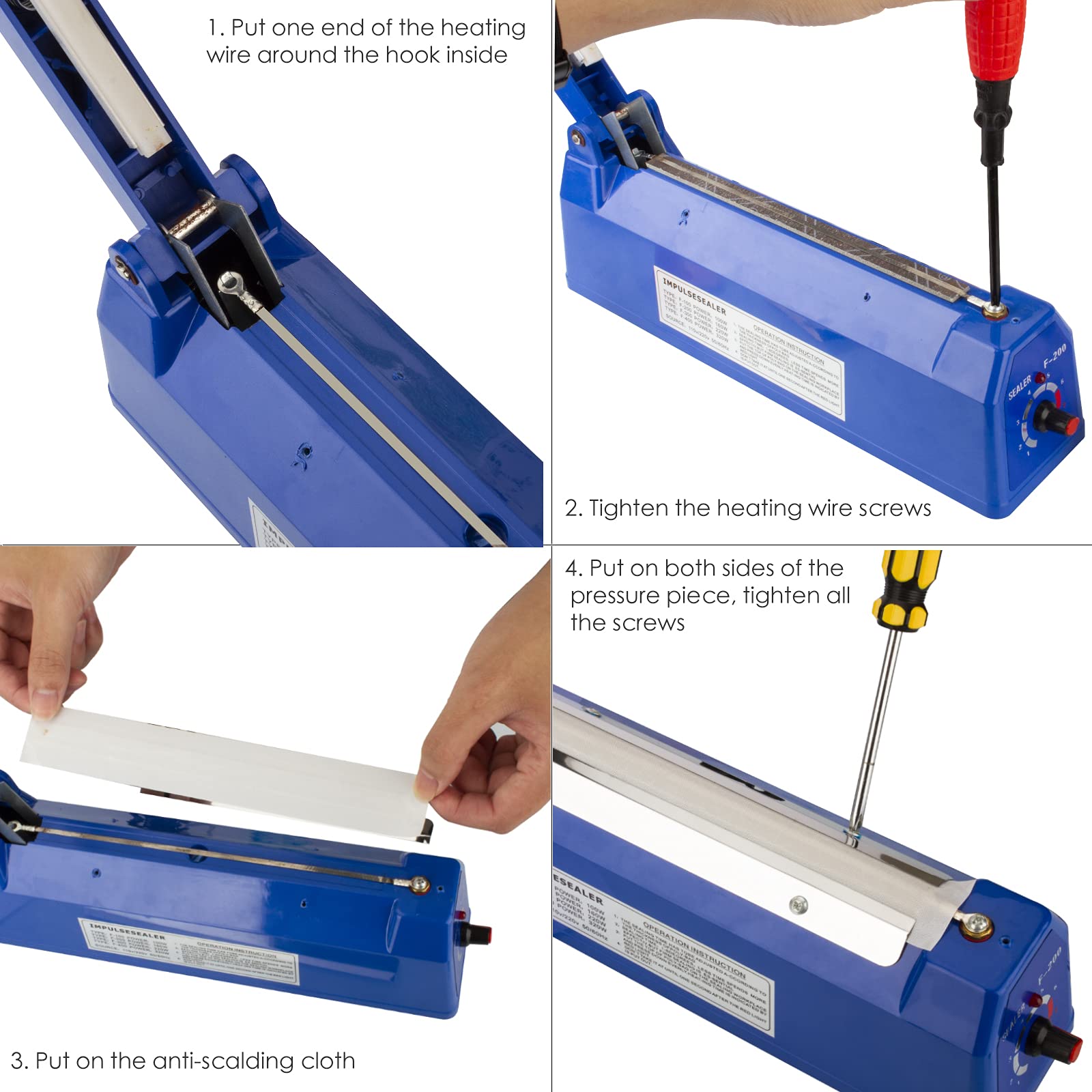 Heat Sealer, Impulse Plastic Bag Sealer, Manual Seal Food Packing Machine, Heat Sealing Applicable with Replacement Kit, Metal/ABS 350W (Blue, 8")