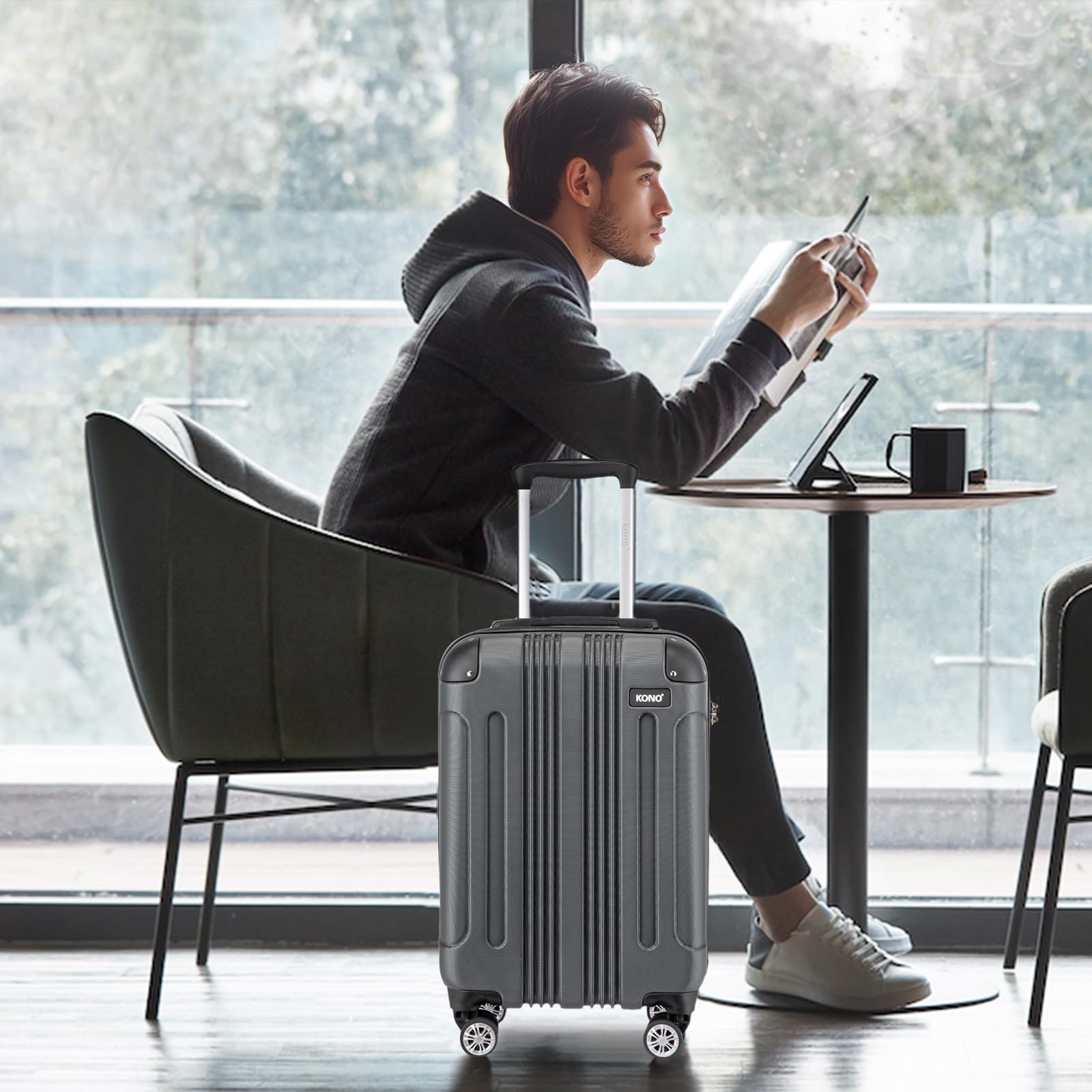 Kono 28 Inch Large Hard Shell Luggage Lightweight ABS 4 Wheels Spinner Business Trip Trolley Case Suitcase (Grey)