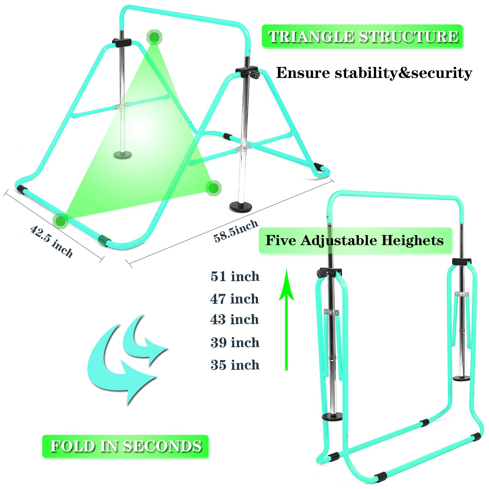 Horizontal Bar Gymnastics Kids Garden Home Reck Stretching Folding Value Gift Set,Expandable Gym Training Bar Equipment Adjustable Height for Boys