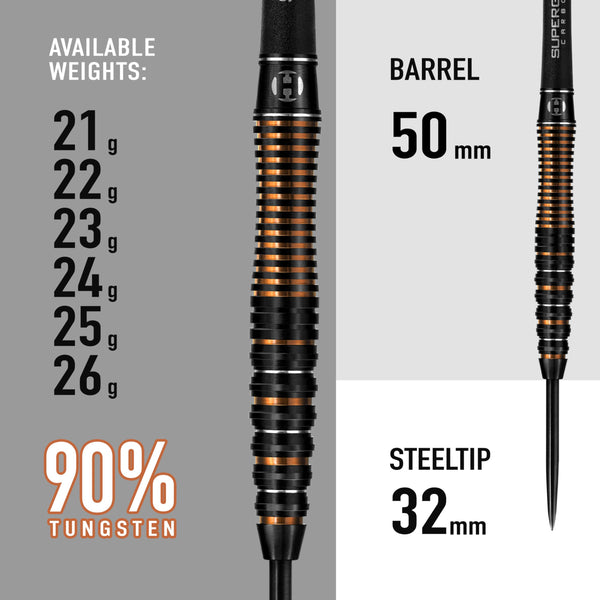 Harrows Noble 90% Tungsten Steel Tip Darts Set 22g, 23g, 24g & 25g - Includes Silver Supergrip Carbon Shafts & Micron Noble Flights (25g)