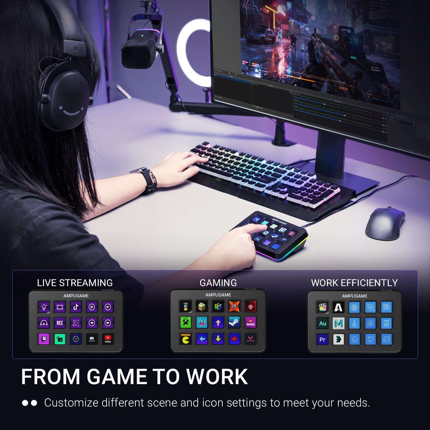 FIFINE Streaming Controller with 15 Customizable Keys for Live Stream, Gaming and Podcast, Macro Keyboard Compatible with Twitch/OBS/YouTube/Streamlabs Etc, White Keypad for Mac and PC - D6W