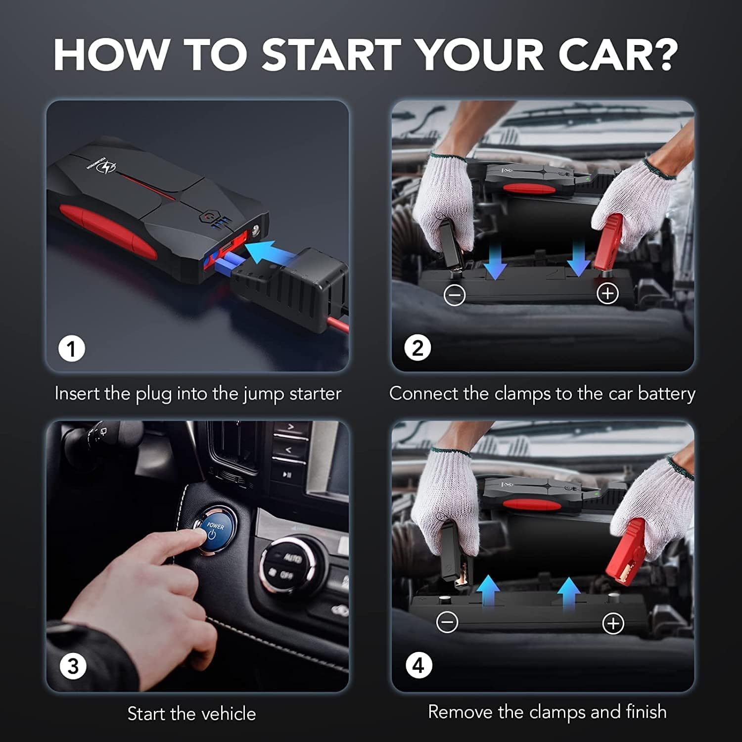 Car Jump Starter, FLYLINKTECH 4000A Peak 12V Portable Car Battery Jump Starter Booster (up to 9.0L Gas Or 8.5L Diesel Engine), Power Bank with LED Flashlight, IP67