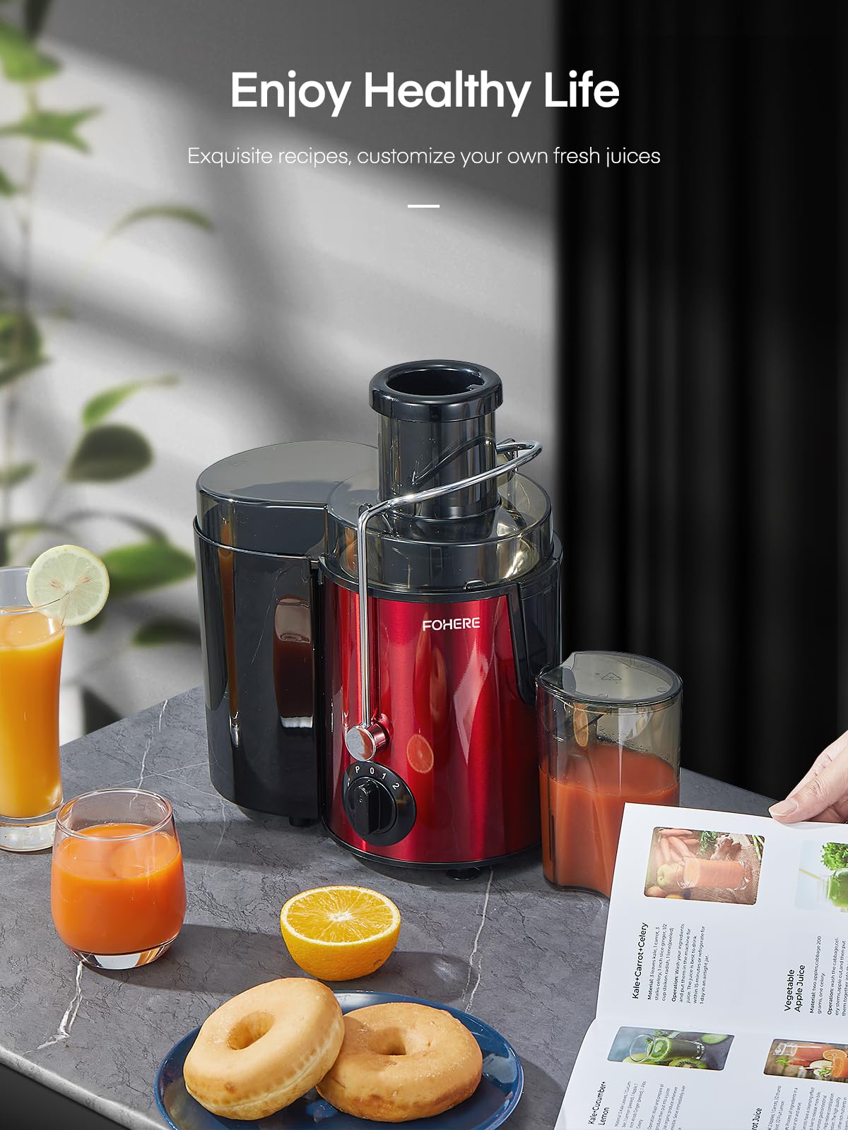 Juicer Machines, FOHERE Centrifugal Juicer Extractor with Large 3 Feed Chute for Whole Fruit and Vegetables, Easy to Clean, 3 Speed Control, Cleaning