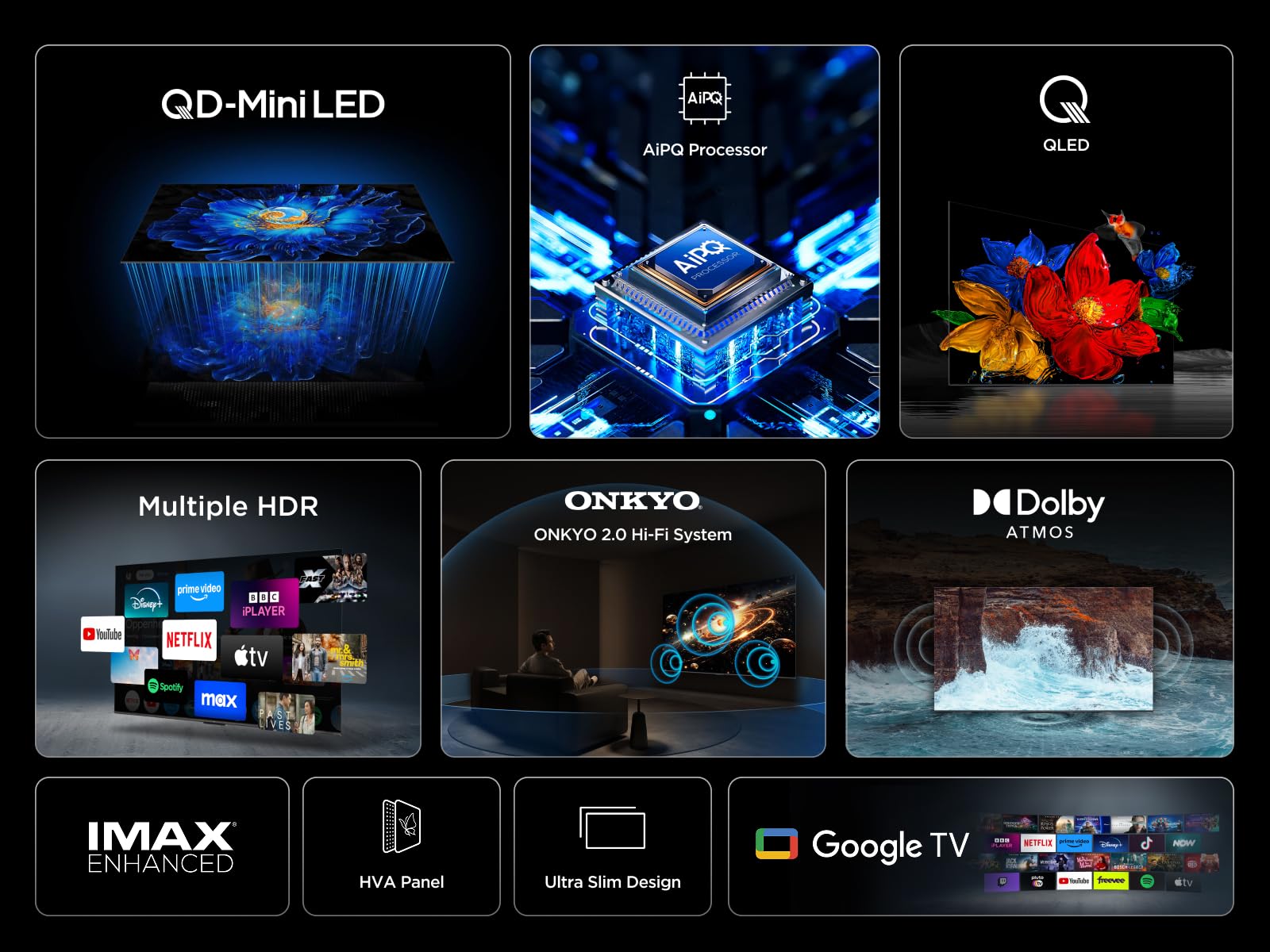 TCL 75Q6C-UK QD-Mini LED TV, 4K HDR Premium 1000nits, Smart TV Powered by Google TV (Dolby Vision IQ & Atmos, Onkyo 2.1 Sound System, 144Hz Motion Clarity Pro, 2025 New Model)