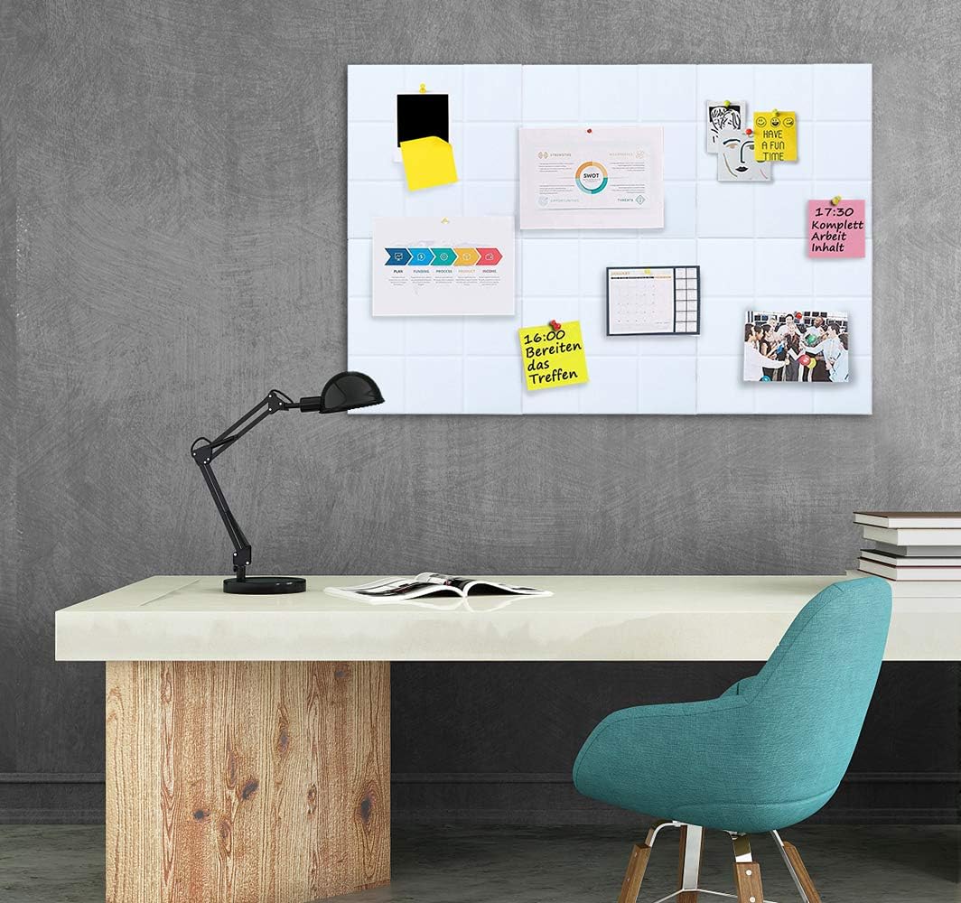 Uoisaiko Large 30x30cm Felt Board Tiles with 30 Pins, Pack of 6 Bulletin Board Notice Boards for Home Office Kitchen, Self Adhesive Pin Board Wall Tiles for Photos Memos