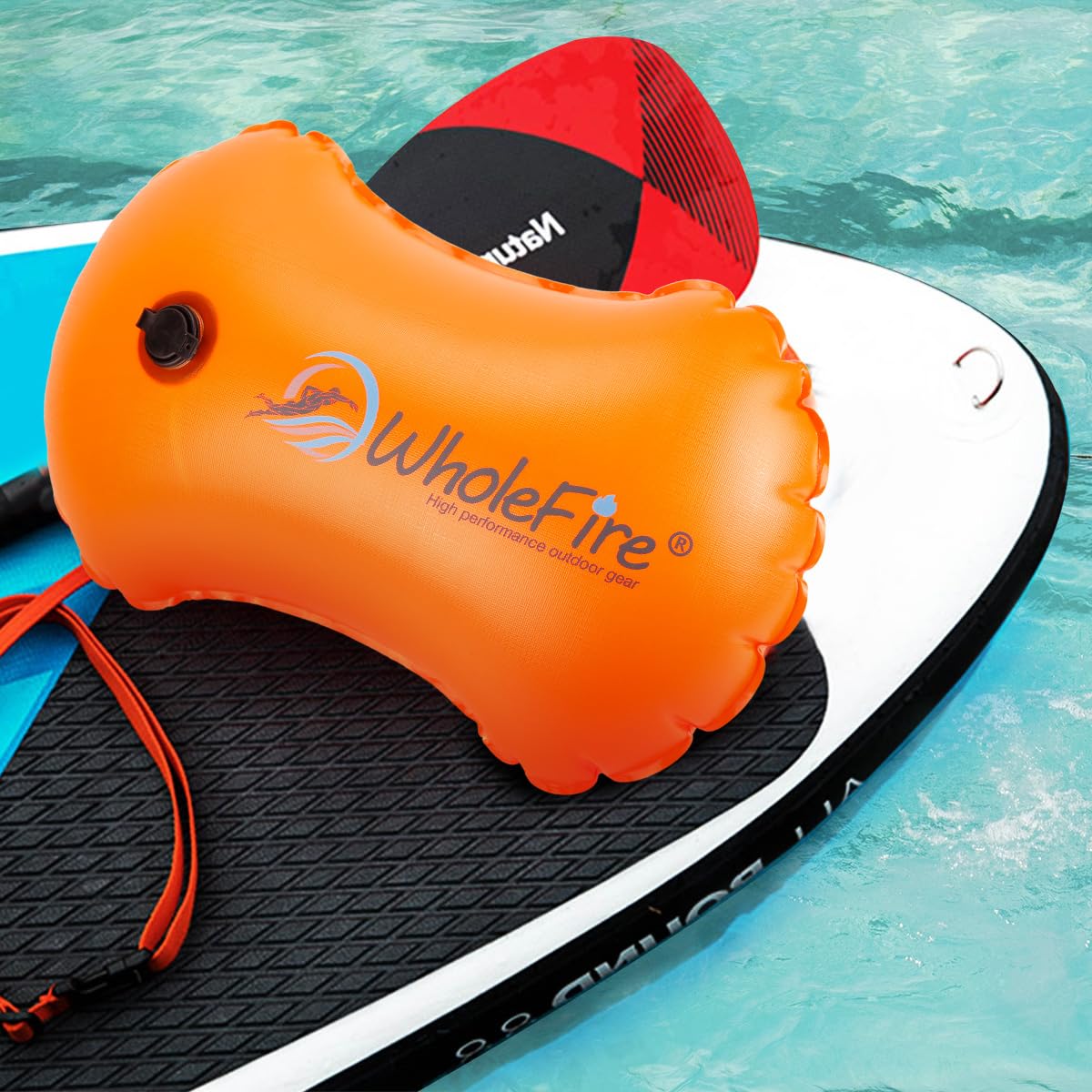 WholeFire 20L Swim Buoy Waterproof Inflatable Dry Bag Swim Safety Float for Water Sports, Open Water Swimmers, Triathletes, Kayakers and Snorkelers