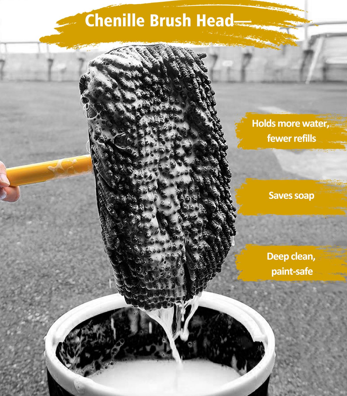 YeewayVeh Car Wash Brush, 43" Extendable Car Wash Brush Mop with Long Handle, 15 Degree Curved Soft Car Cleaning Brush kit with Extra Microfiber Brush Head for Truck SUV Cleaning, Orange