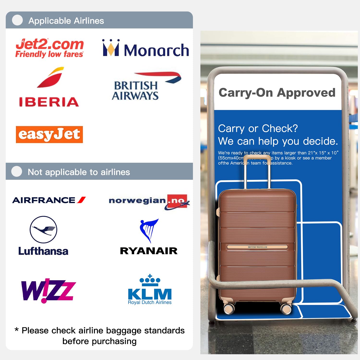 British Traveller 24" Medium Suitcase Lightweight Polypropylene Hard Shell Luggage Hold Check in Suitcase with 4 Wheels and Built-in TSA Lock(Navy, 66cm 60L)