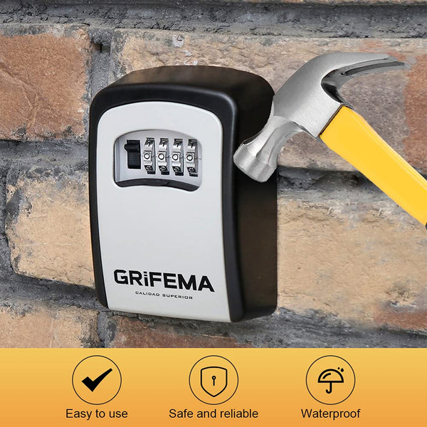 GRIFEMA Key Safe Wall Mounted Police Approved, Lock Box Outdoor 4 Digit Combination, Heavy Duty Waterproof Key Cabinet for Home Garage School Airbnb GA1003-1, Gray, External dimensions: 115x95x40mm