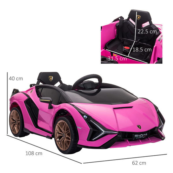 HOMCOM Lamborghini Sian Licensed 12V Kids Electric Ride On Car 2 Motors Toy Car with Remote Control Music Lights MP3 for 3-5 Years Green