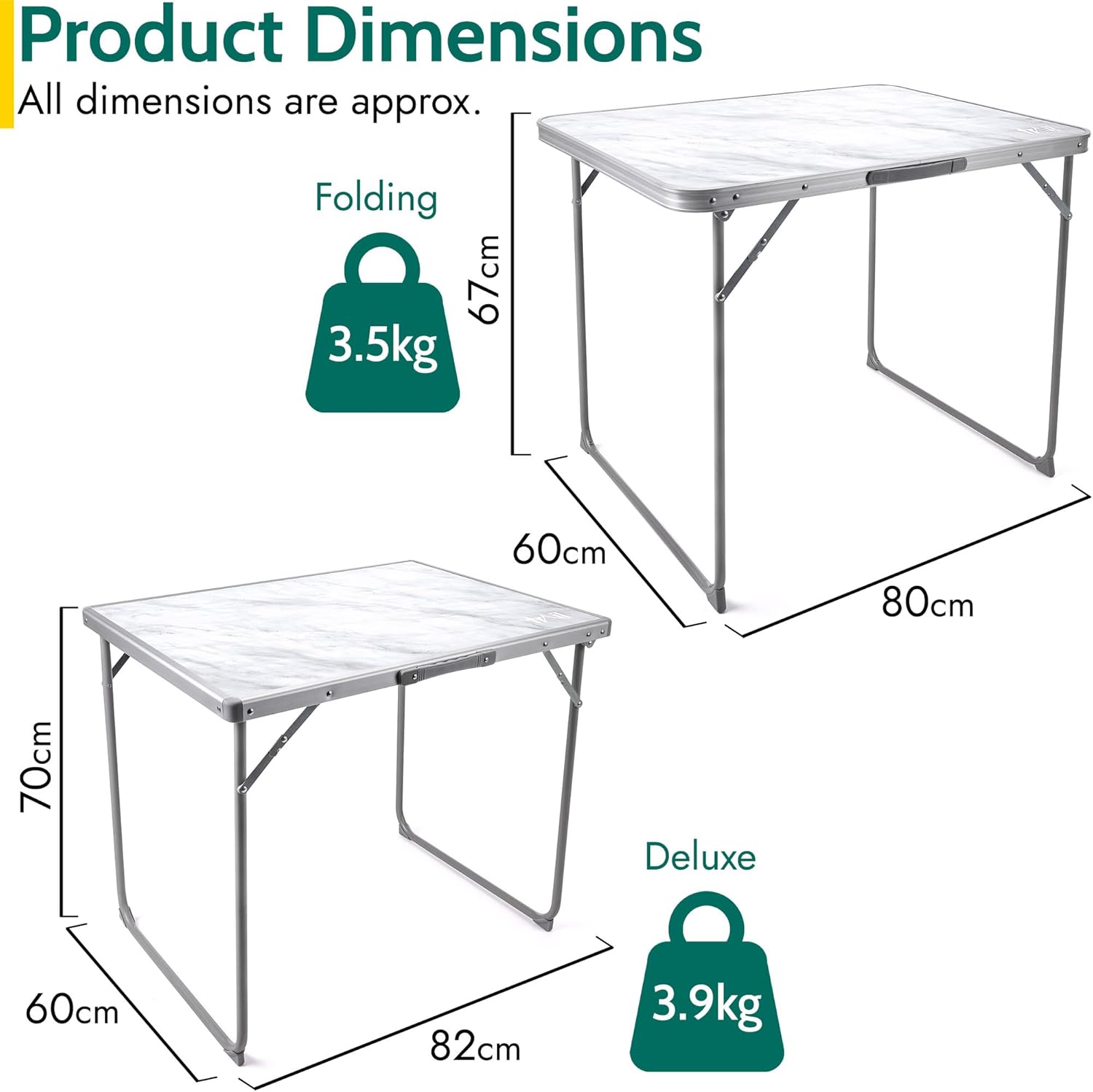 Trail Portable Folding Camping Table, Outdoor Garden Picnic Fishing Festival Beach, Heavy Duty Tubular Steel Legs, Water Resistant Laminate Top, Lightweight with Handle (L80cm x W60cm x H67cm / 3.5kg)