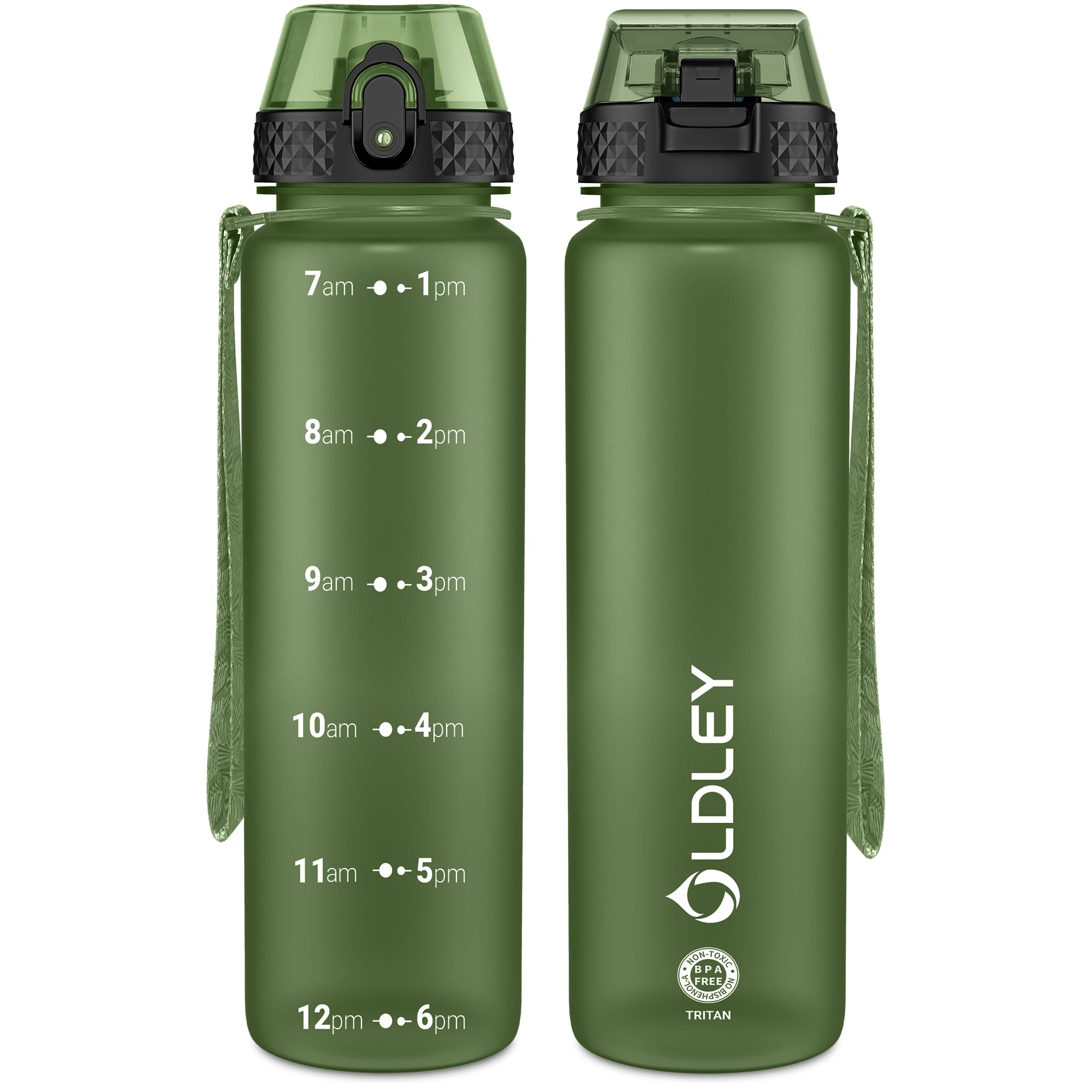 OLDLEY 1L/32oz Sports Water Bottle, 1000ml Motivational Drinks Bottle with Time Markings Leak Proof Drink & Lock Cover & No Straw, BPA Free for Adults Women Men Gym School Cycling Running Hiking