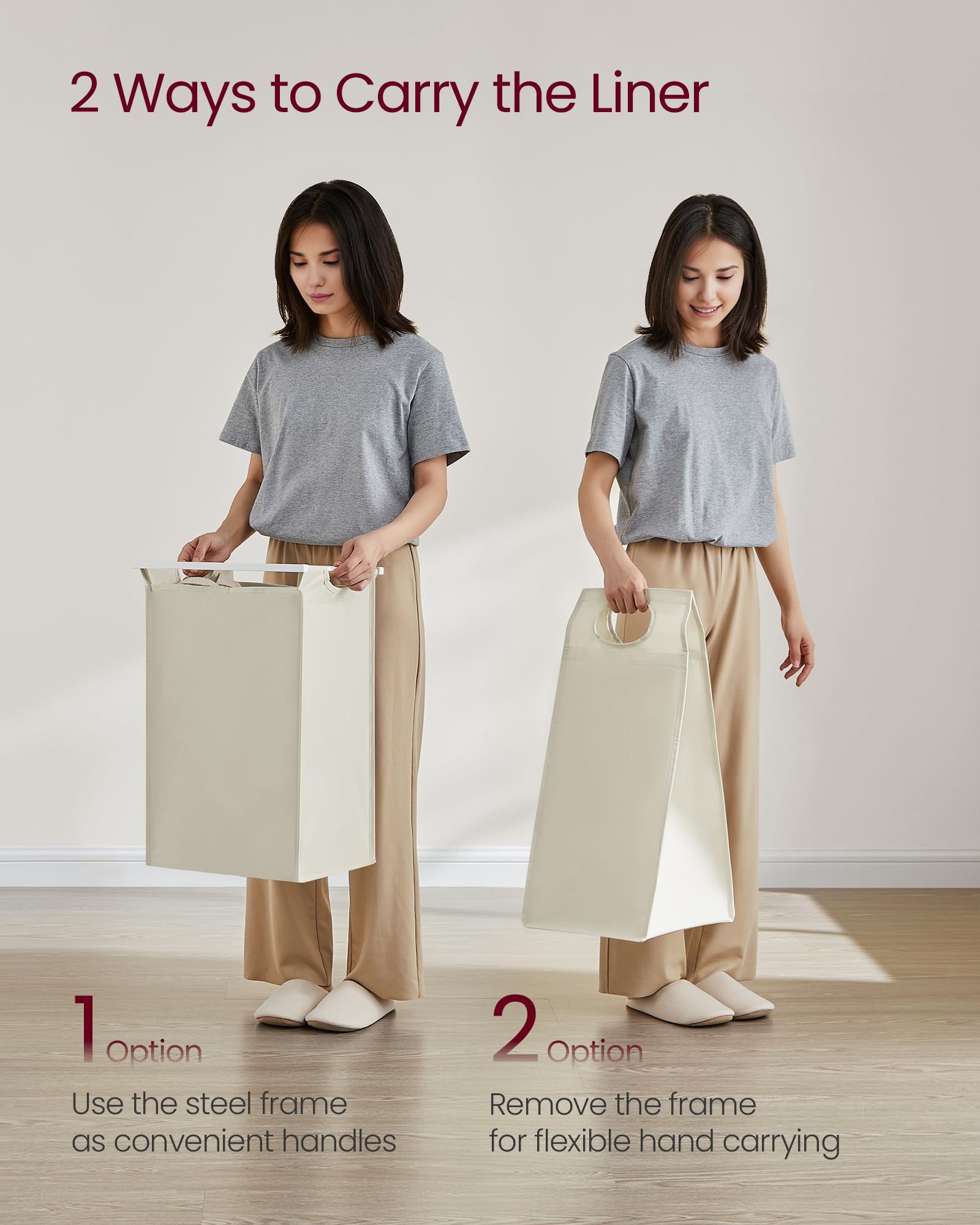 VASAGLE Laundry Basket, Laundry Hamper, Pull-Out and Removable Liner Bag, Shelf, Metal Frame, 65 L, 50 x 33 x 72 cm, Ink Black and Rustic Brown BLH101B01