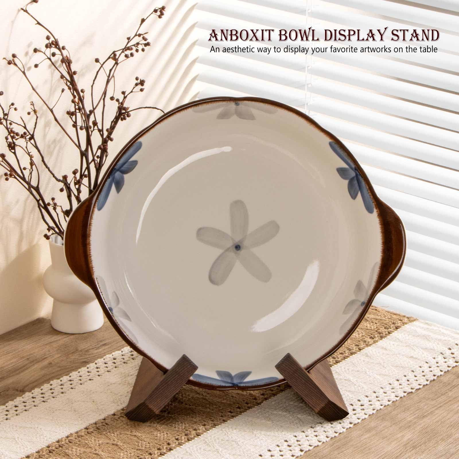 ANBOXIT Bowl Stands for Display, 3 Pack 6,5 Inch Plate Holder, Wooden Easel Frame Holder, Display Stand for Large Deep Platters and Dishes, 23 x 20 x