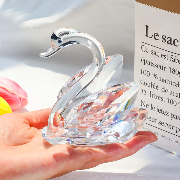 Double Crystal Swans Ornaments Wedding Gifts for Couple, Glass Animal Figurines Collectibles With Silver Diamond 25th Anniversary Wedding Presents for