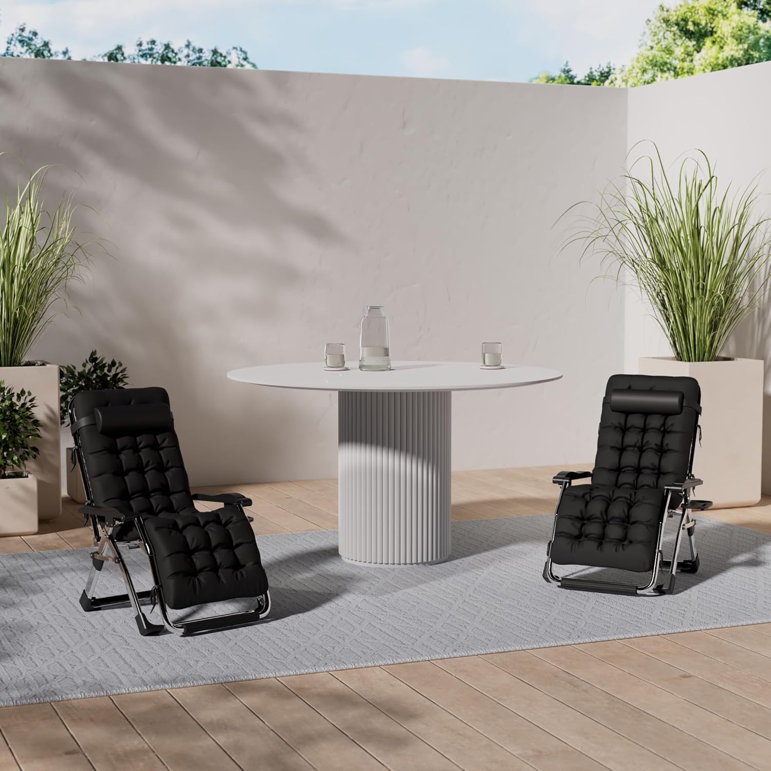 DQCHAIR Outdoor Reclining Zero Gravity Chair with Cup Holder, Extra Wide Adjustable Lounger Chair for Patio Garden Beach Pool, With Cushions Support 200kg (Black1)