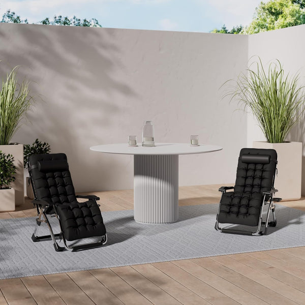 DQCHAIR Outdoor Reclining Zero Gravity Chair with Cup Holder, Extra Wide Adjustable Lounger Chair for Patio Garden Beach Pool, With Cushions Support 200kg (Black1)