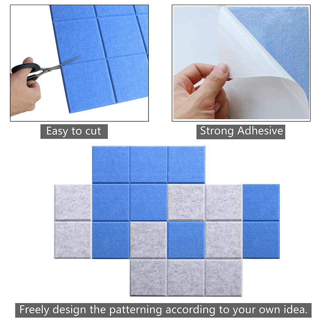 Uoisaiko Large 30x30cm Felt Board Tiles with 30 Pins, Pack of 6 Bulletin Board Notice Boards for Home Office Kitchen, Self Adhesive Pin Board Wall Tiles for Photos Memos