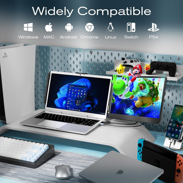 Teamgee 15.6” Laptop Screen Extender, 1080P FHD IPS Portable Monitor Compatible with 13”-17”Laptops, Slim Bezel-less Screen Extender with Detachable, Plug-Play for Mac, Windows, Android & Chrome