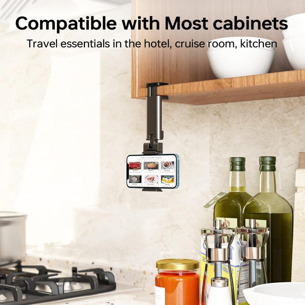 Airplane Phone Holder - Klearlook 4 in 1 Adjustable Phone Stand for Travel,360 Rotation Handsfree Viewing Flight Phone Holder,Foldable Travel Essential,Accessory for Flying/Traveling/Home/Office-Black