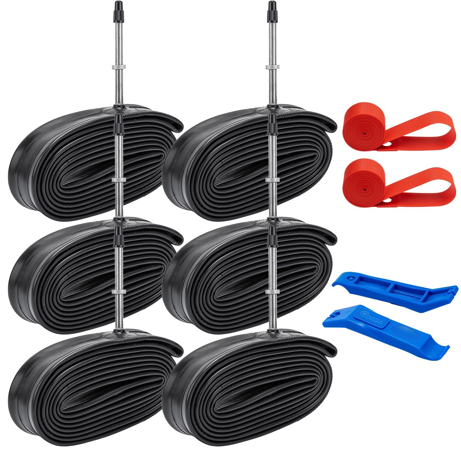 6PCS 700C Heavy Duty Bike Tubes 700x18C/32C 18/32-622 Bicycle Tubes FV60mm Presta Valve and 2 Rim Strips Compatible with 700x18C 700x20C 700x23C