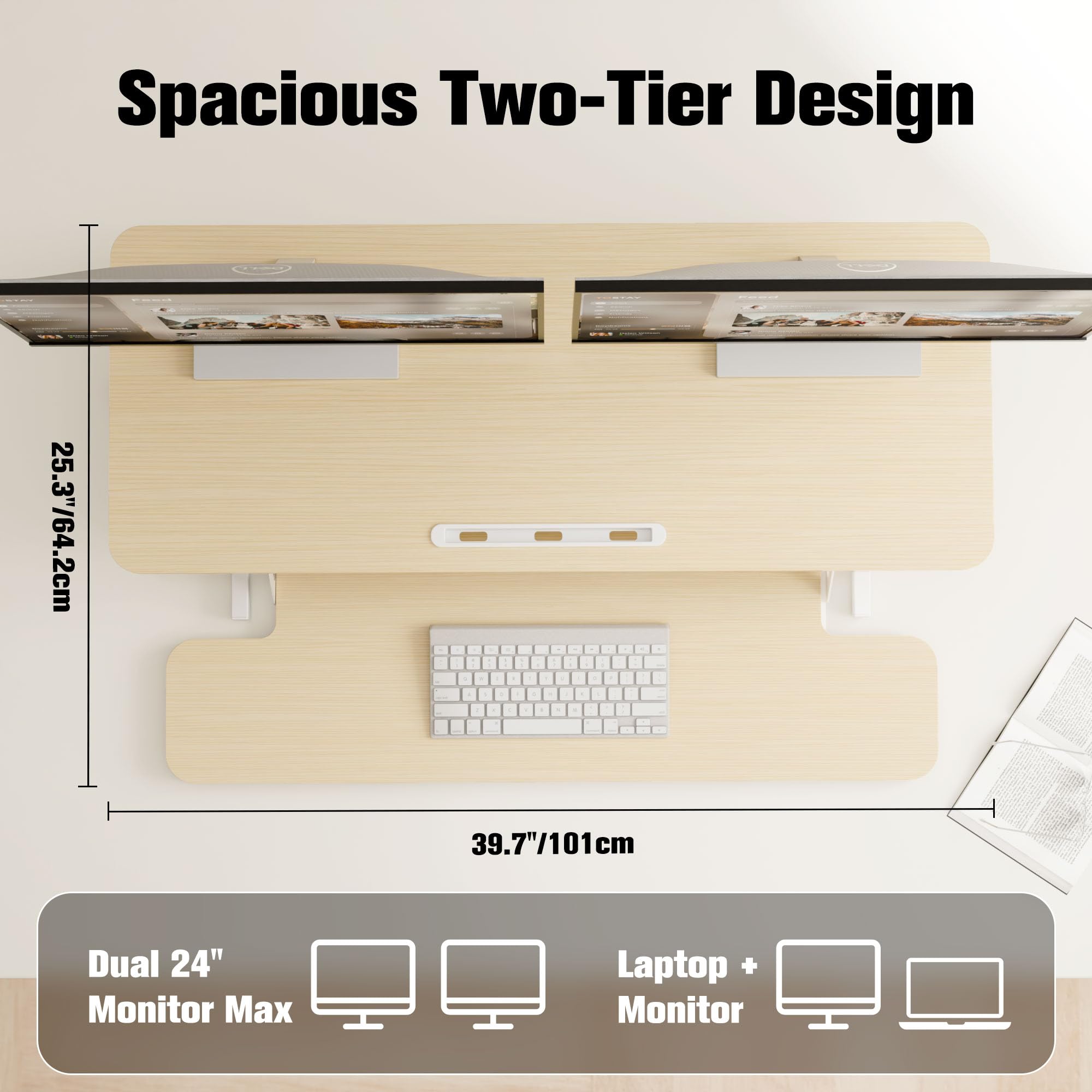 ERGOMAKER Height Adjustable Standing Desk Converter - 101cm (40 Inch) Wide Platform Tabletop Workstation - Quick Sit to Stand Desk Riser for Dual Monitors White