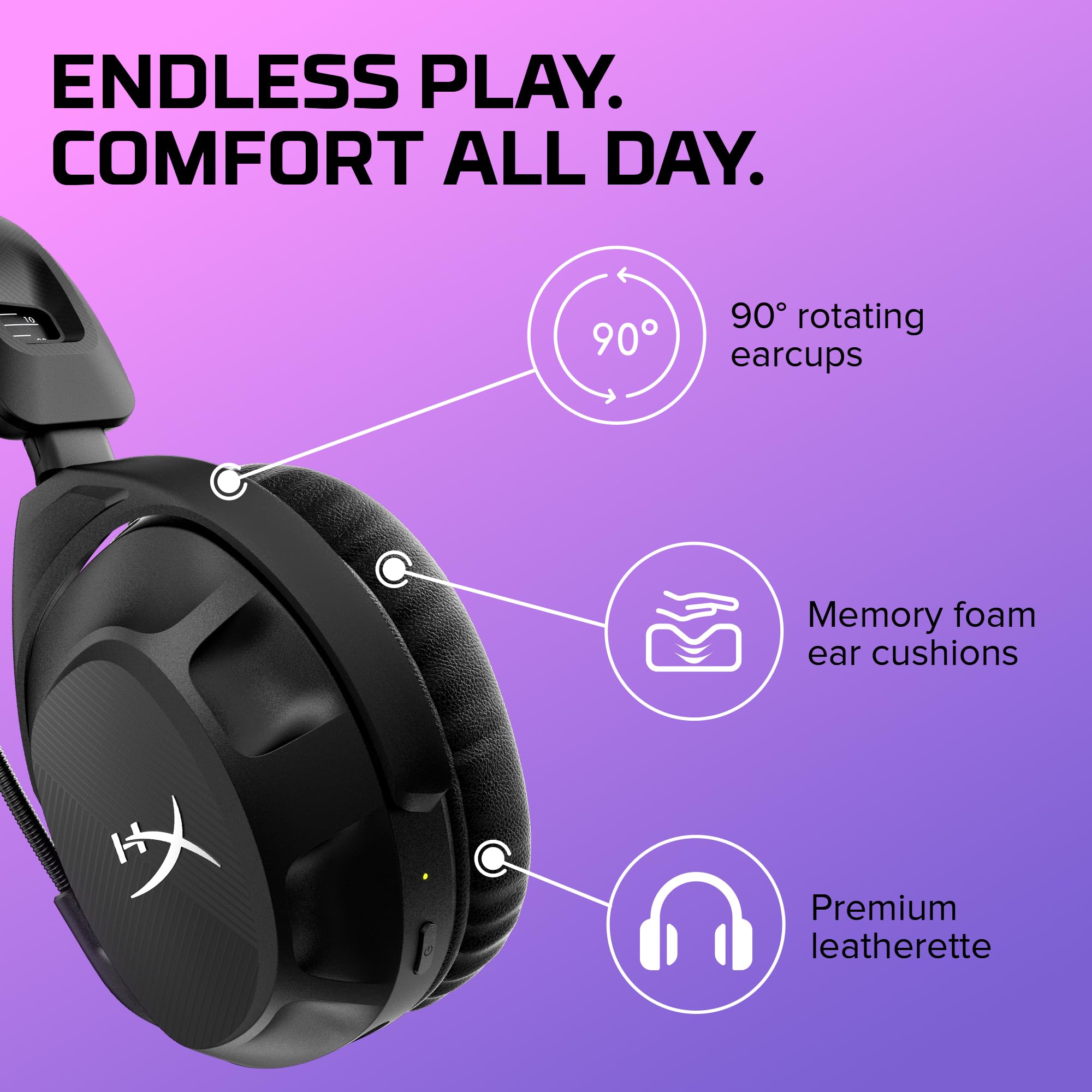 HYPERX 519T1AA Cloud Stinger 2 – Lightweight over-ear headset with mic, Swivel-to-mute function, 50mm drivers, PC Compatible, Black