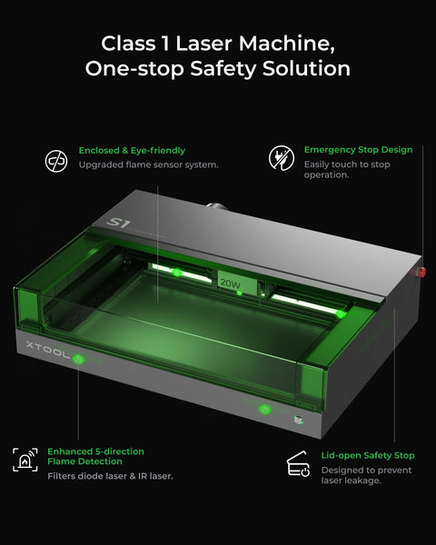 xTool S1 20W Engraving Machine with Riser Base & Honeycomb Working Sheet & Air Assit & RA2 Pro, Auto Focus, Enclosed Engraver and Cutter for Wood and Metal, Class I Safety CNC Machine
