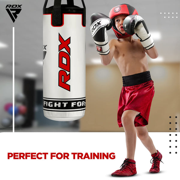 RDX Kids Punch Bag with Boxing Gloves, 2FT Unfilled Hanging Set, Maya Hide Leather, MMA Muay Thai Punching Kickboxing Karate Training Grappling