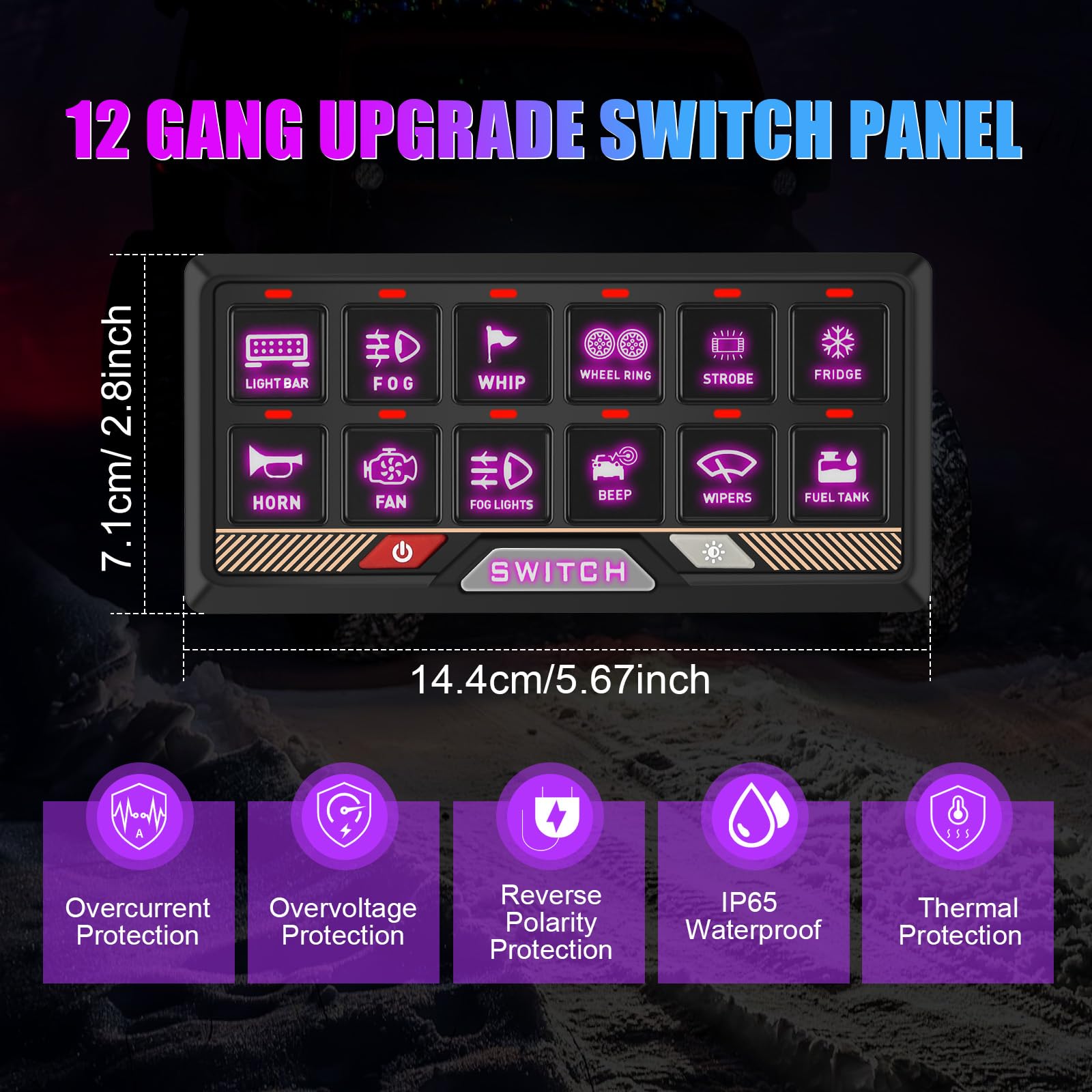 Chelhead RGB 6 Gang Switch Panel with APP Control, Universal Circuit Control Relay System, Multi-Function Bluetooth Remote Switch Panel, Compatible with Truck Boat SUV RV Trailer Marine ATV UTV