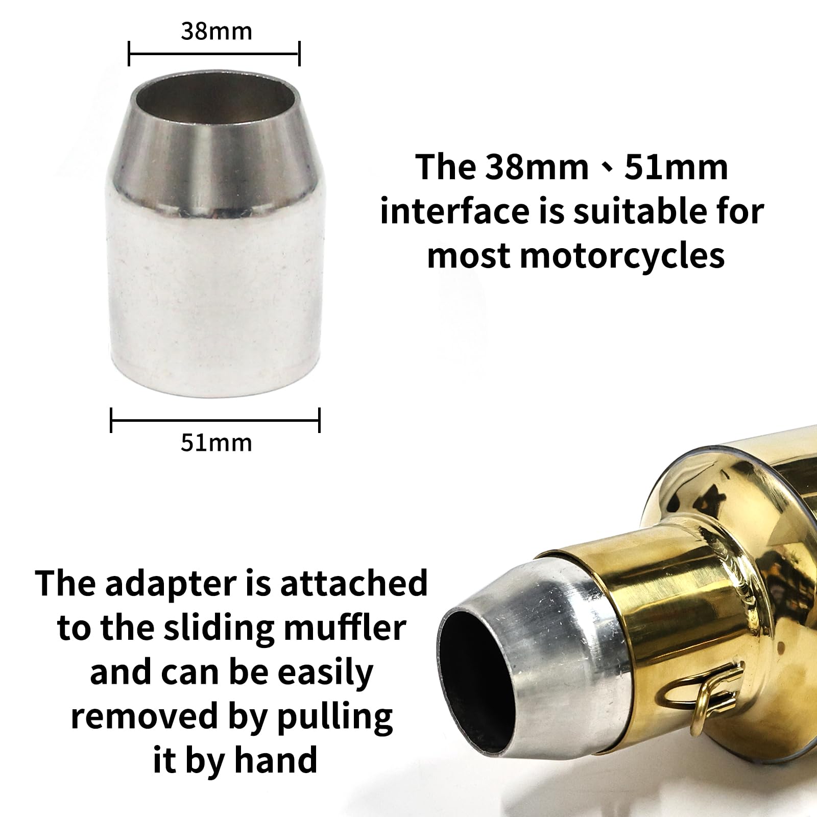 38mm 51mm Universal Motorcycle Golden Muffler Exhaust Stainless Steel Slip on Exhaust Pipe 1.5" 2" for Dirt Bike Street Bike Scooter ATV