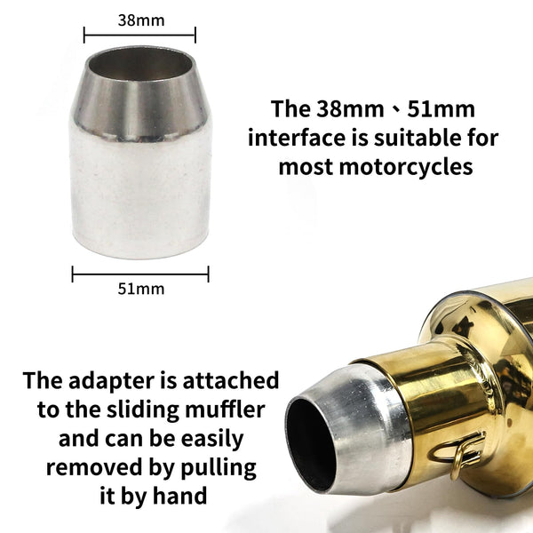 38mm 51mm Universal Motorcycle Golden Muffler Exhaust Stainless Steel Slip on Exhaust Pipe 1.5" 2" for Dirt Bike Street Bike Scooter ATV