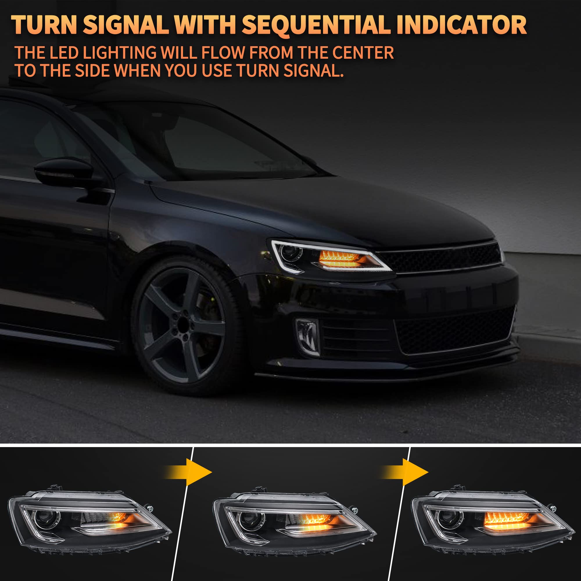 VLAND LED Rear Lights compatible with Jetta MK6 2011-2018 Sedan [Not fit LED & GLI models], Driver & Passenger Side - Red