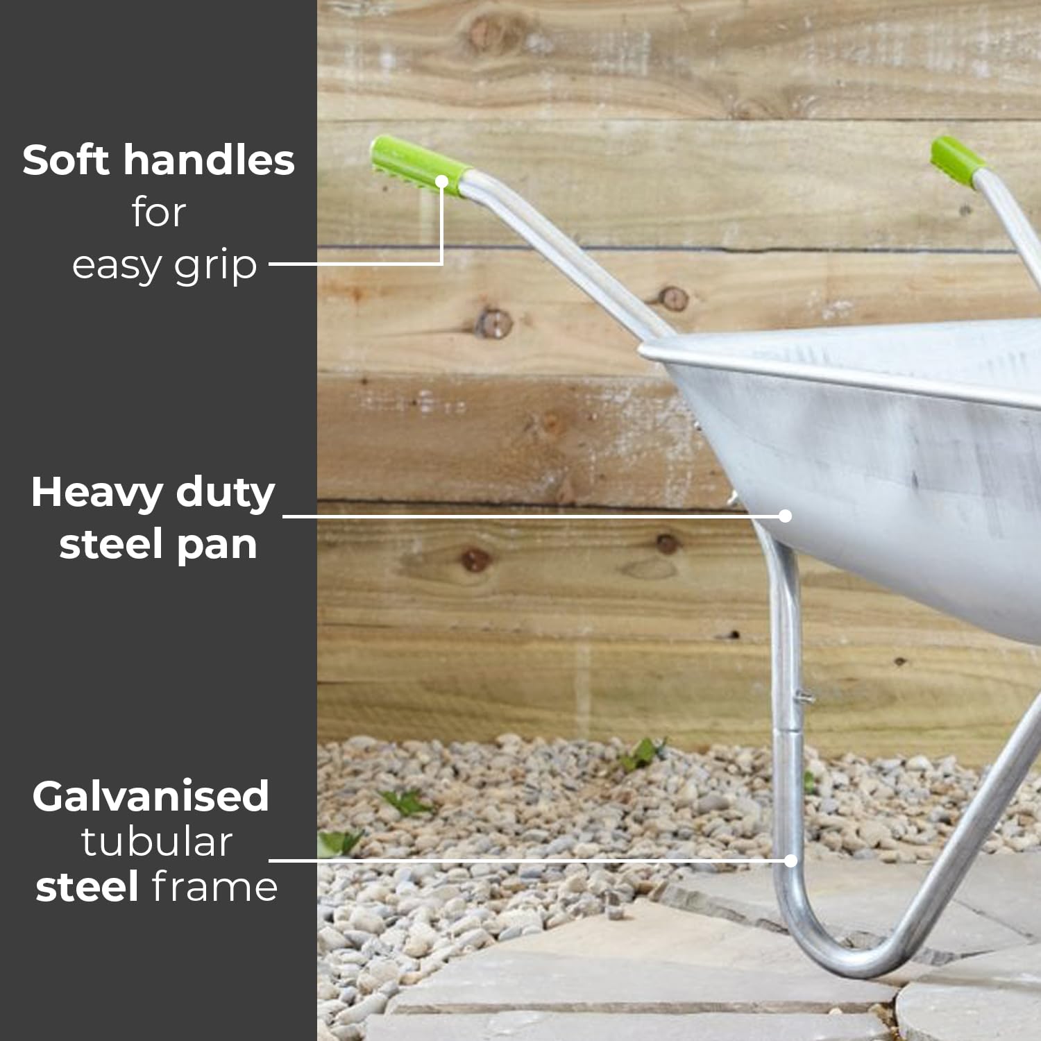 Neo Wheelbarrow Home Garden Cart Galvanised with Pneumatic Tyre (65L), Silver