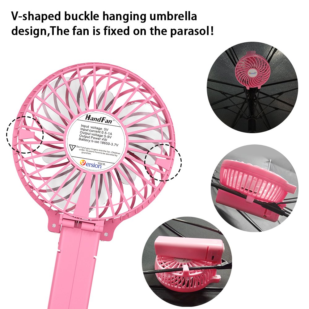 VersionTech Hand Held Fan,Portable Handheld USB Rechargeable Fans with 3 Speeds,Battery Operated Electric Powered Mini Foldable Desk Desktop Fans for Home Office Ceiling Travel Black