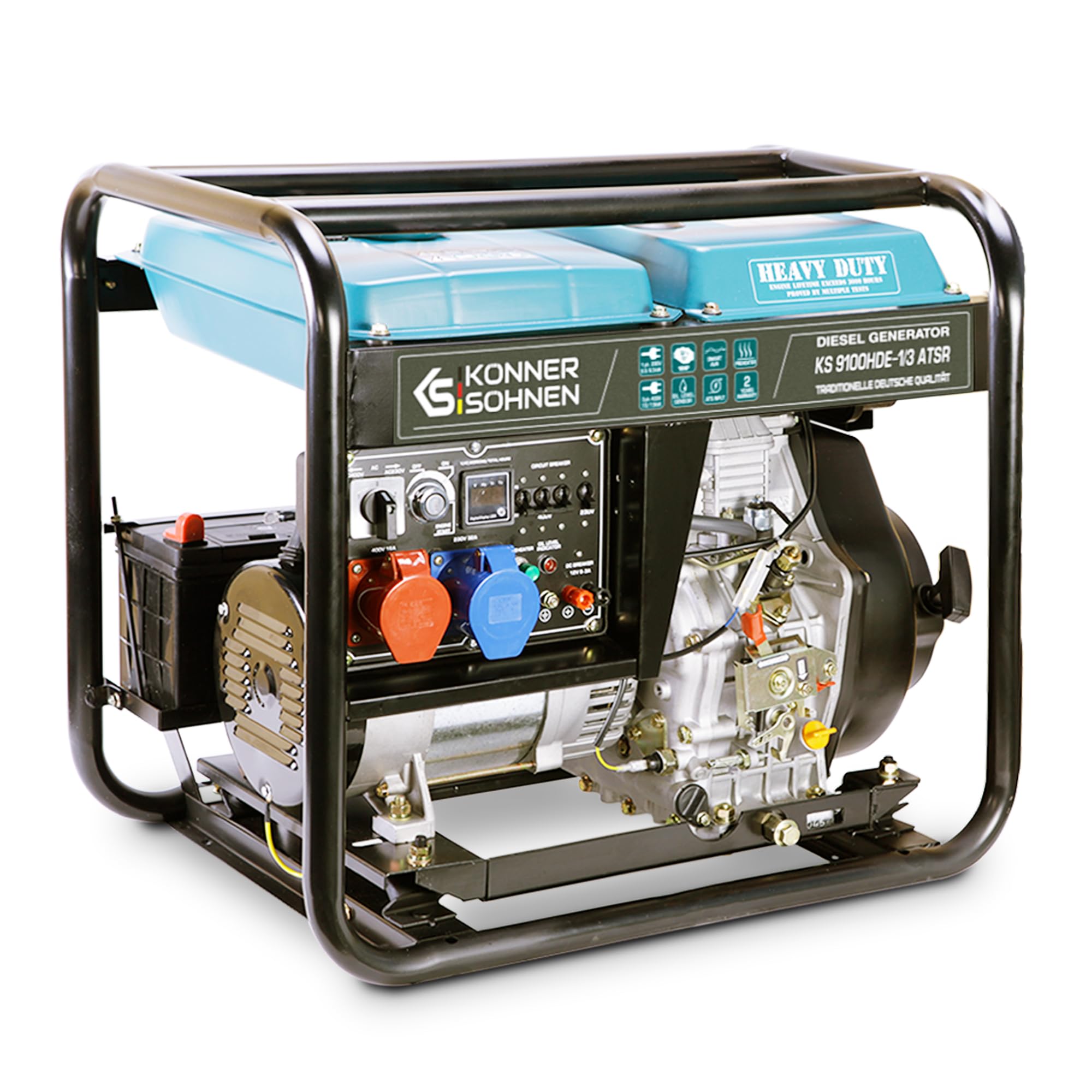 KS 9300DE-1/3 ATSR, diesel emergency generator 7500 W (400 V) / 6500 W (230 V), VTS phase switching system, diesel power generator EURO 5, LED display, air preheater, ATS connection
